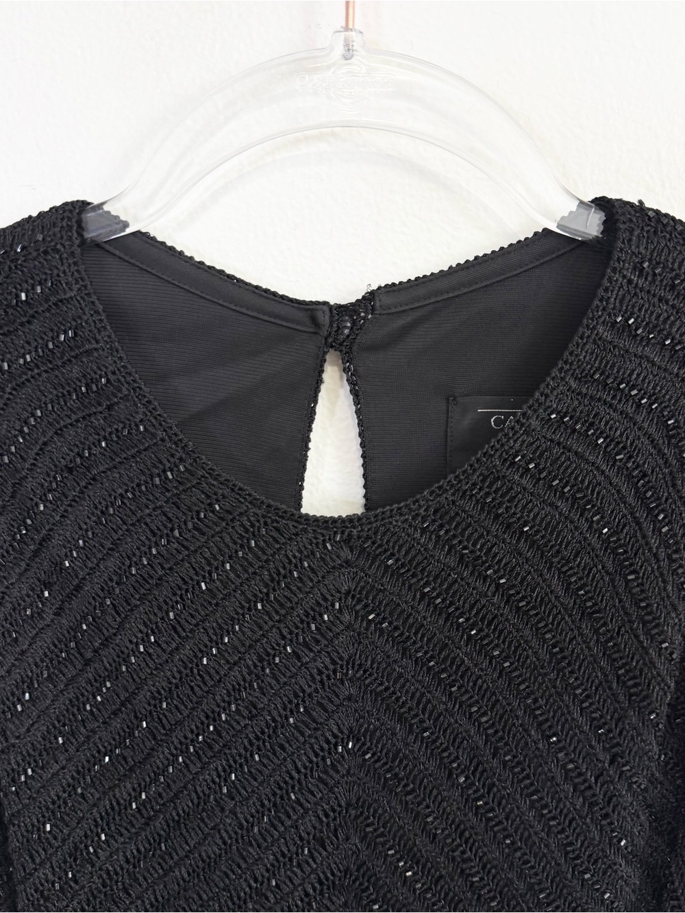 Carmen Marc Valvo Crochet Beaded Sleeveless Top Black Sheer Back Size M - Picture 2 of 6